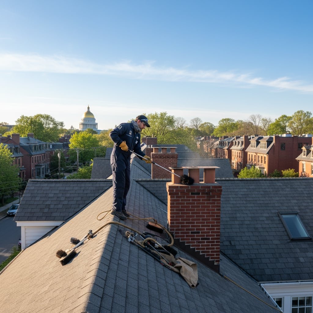 Master Flue Chimney Sweep team working on chimney